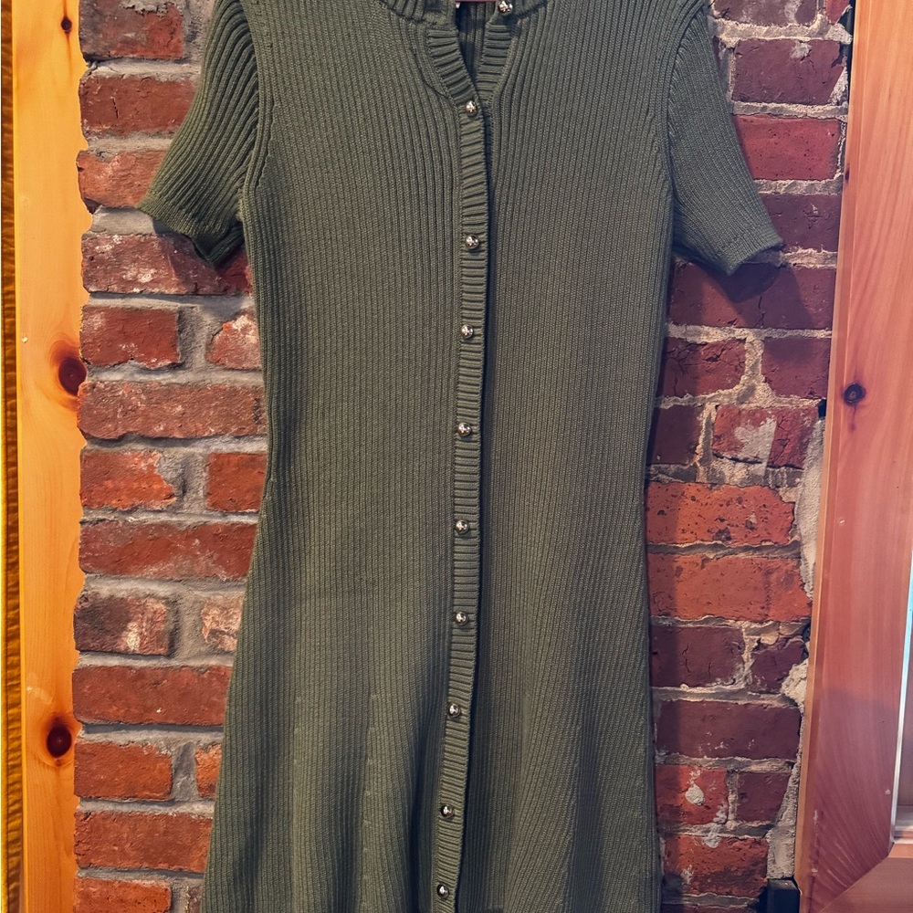 French Connection Olive Ribbed Knit sweater Dress - Picture 4 of 13